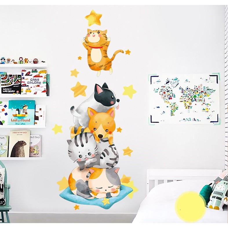 Decal dán tường Mèo hái sao