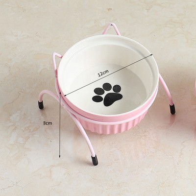 Bát ăn chó mèo chống gù lưng bằng sứ - chén ăn cao cấp đế kim loại