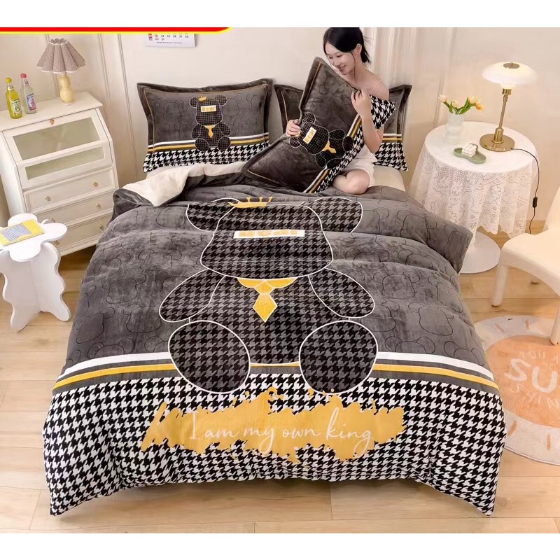 Bộ Chăn Ga Gối Nỉ Nhung 3D Cao Cấp 1m6 x 2m Hoạt Hình Dễ Thương,Mềm, Mịn ( 50 mẫu)