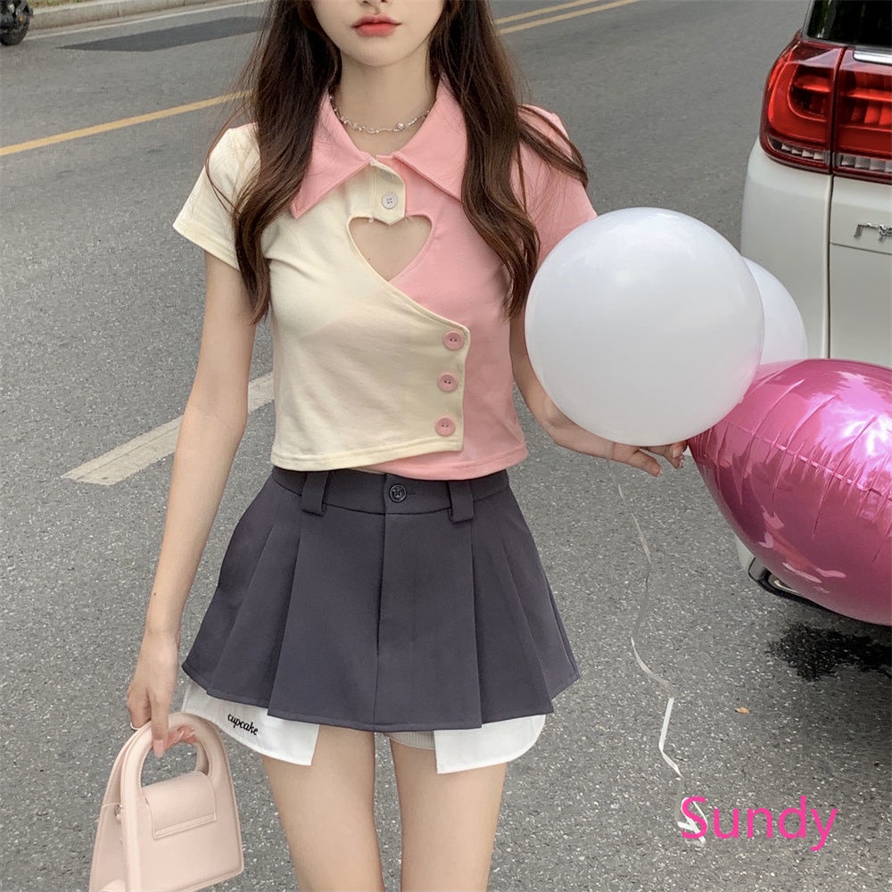 Plus Áo Sơ Mi Tay Ngắn Họa Tiết Khối Màu Ngọt Ngào Thời Trang Mùa Hè Cho Nữ