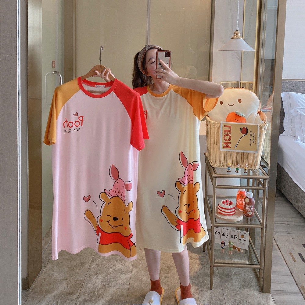 Bộ đồ ngủ cotton hoạt hình thoải mái và dễ thương, váy ngủ ngắn tay | BigBuy360 - bigbuy360.vn