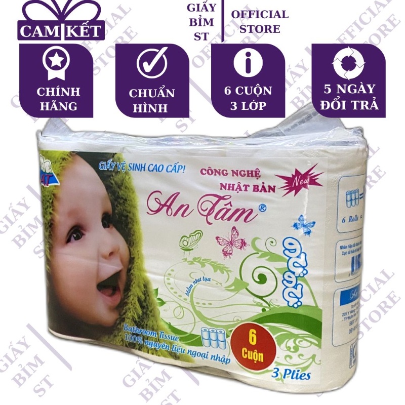 Giấy vệ sinh An Tâm 3 lớp cao cấp 6 Cuộn cho quán nước, nhà hàng