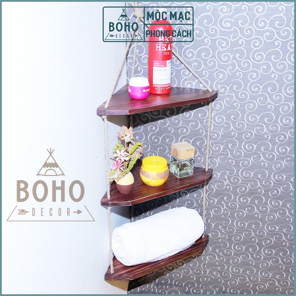 [Hàng Xuất Khẩu] Kệ Treo Góc Tường BOHO DECOR, Kệ Trang Trí Bề Mặt Gỗ Nâu Độc Đáo, Gỗ Tự Nhiên, Kệ Góc Tường