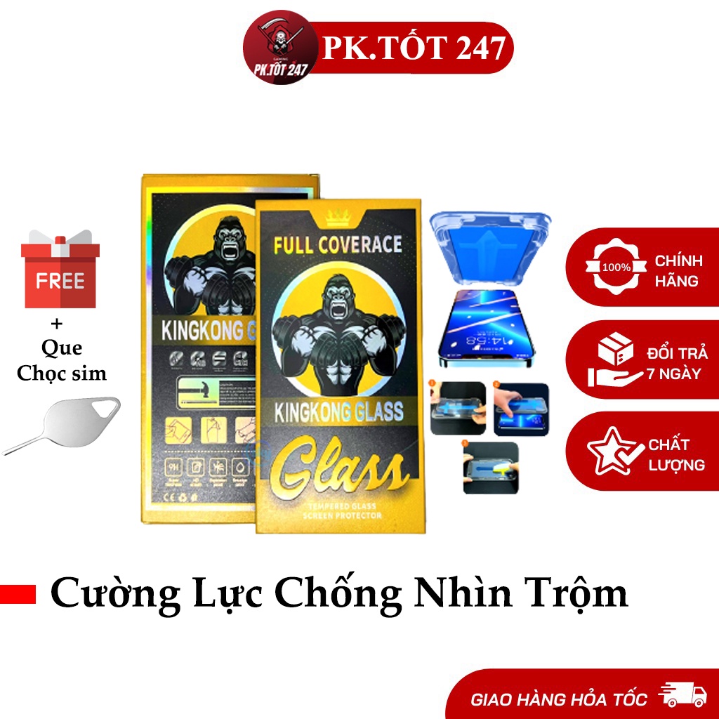 Cường Lực Tự Dán Chống Nhìn Trộm Full Màn Iphone, Kính Cường Lực Kingkong Có Khung Cho Ip 7/8 Plus Tới 14 Promax