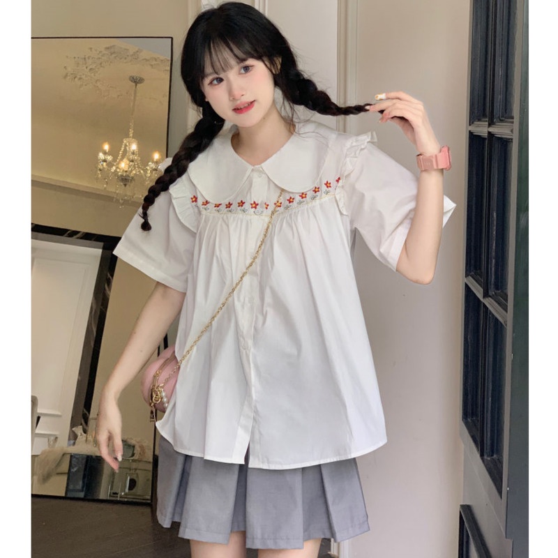 Áo Sơ Mi Tay Ngắn Thêu Họa Tiết Rừng Mới