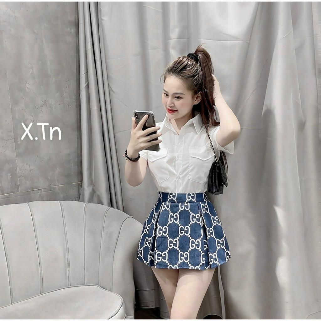 Sét sơmi kèm váy chất thô lụa mềm túi ngực TL711