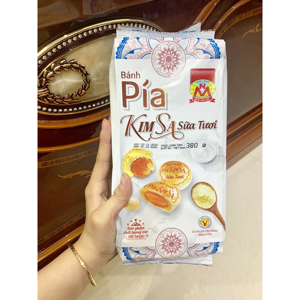 Mỹ Ngọc _ 380g Bánh pía KIM SA sữa tươi [KHÔNG SẦU RIÊNG] - Kim Sa Pia Cake with Fresh Milk 380g [NO DURIAN]