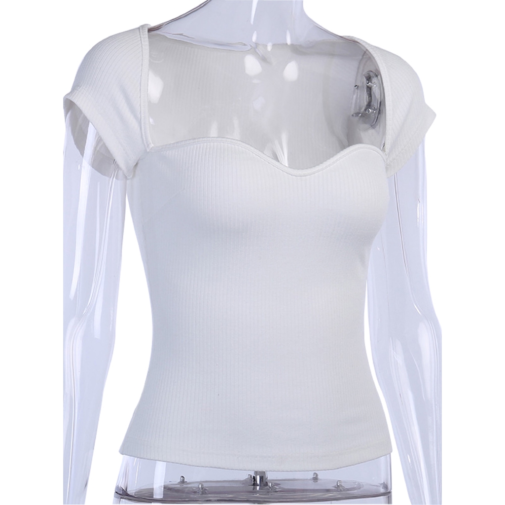 Áo Croptop Dệt Kim Tay Ngắn Cổ Vuông Thời Trang Mùa Hè Cho Phái Nữ