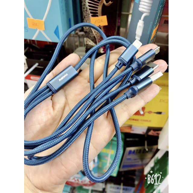 Dây Sạc 3 Đầu Remax RC-131TH Chính Hãng -Cáp Sạc Đa Năng 3 IN 1 Dây Dù chống đứt sạc hầu hết các dòng máy - Bảo hành 12T