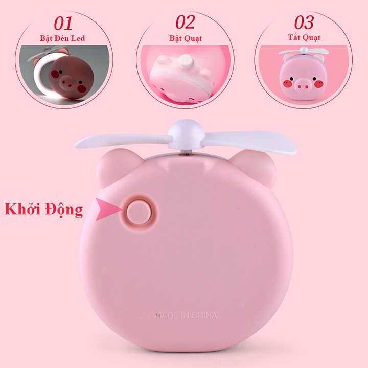 Quạt mini cầm tay sạc tích điện USB đèn led 3in1 tiện lợi cute siêu dễ thương giá rẻ HCFAN