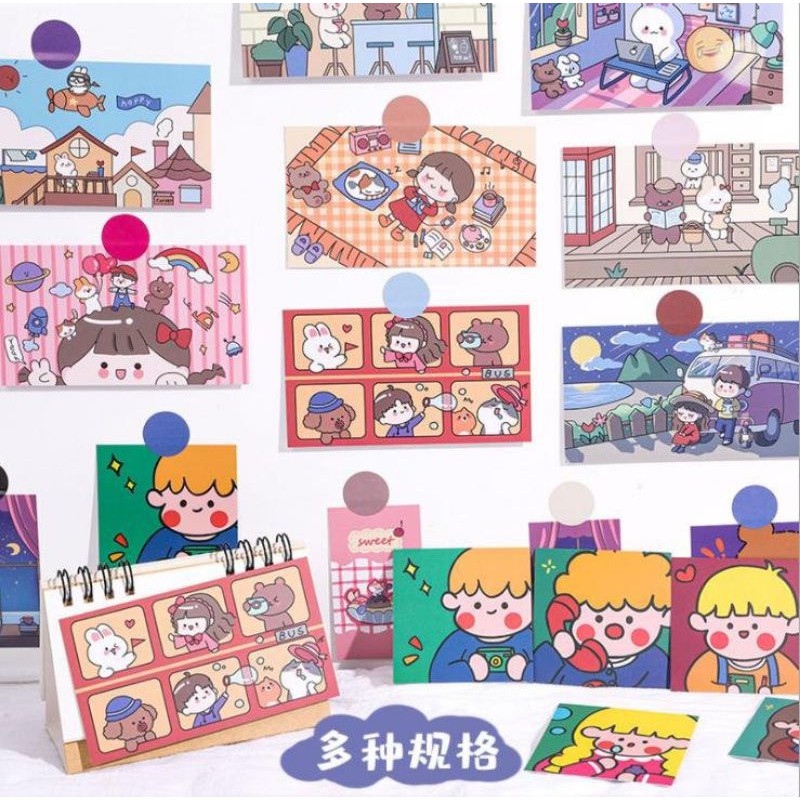 Tranh dán tường hoạt hình siêu cute - Ảnh Cards thẻ sắc màu phong cách Hàn Quốc trang trí phòng cực xinh giá rẻ