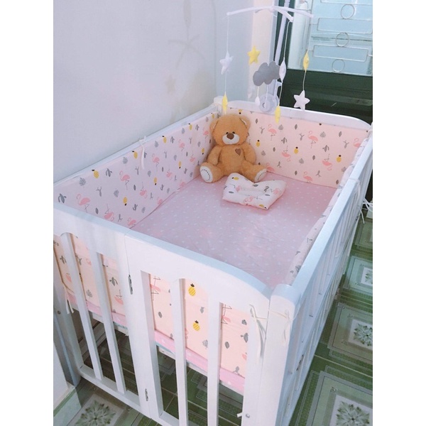 Combo Cũi Gỗ Quế Set Gồm Cũi + Đệm + Quây + Ga( 4 sản phẩm)