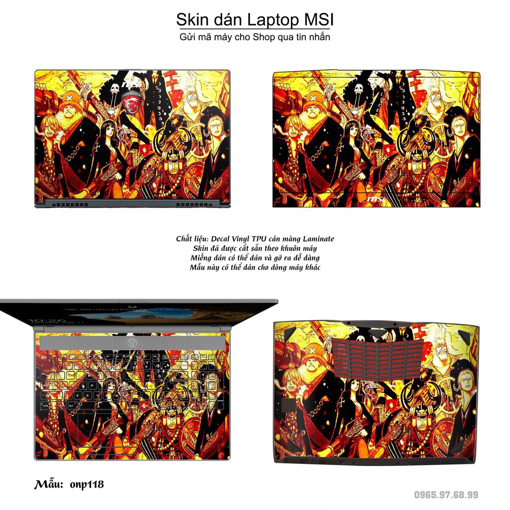 Skin dán Laptop MSI in hình One Piece nhiều mẫu 13 (inbox mã máy cho Shop)