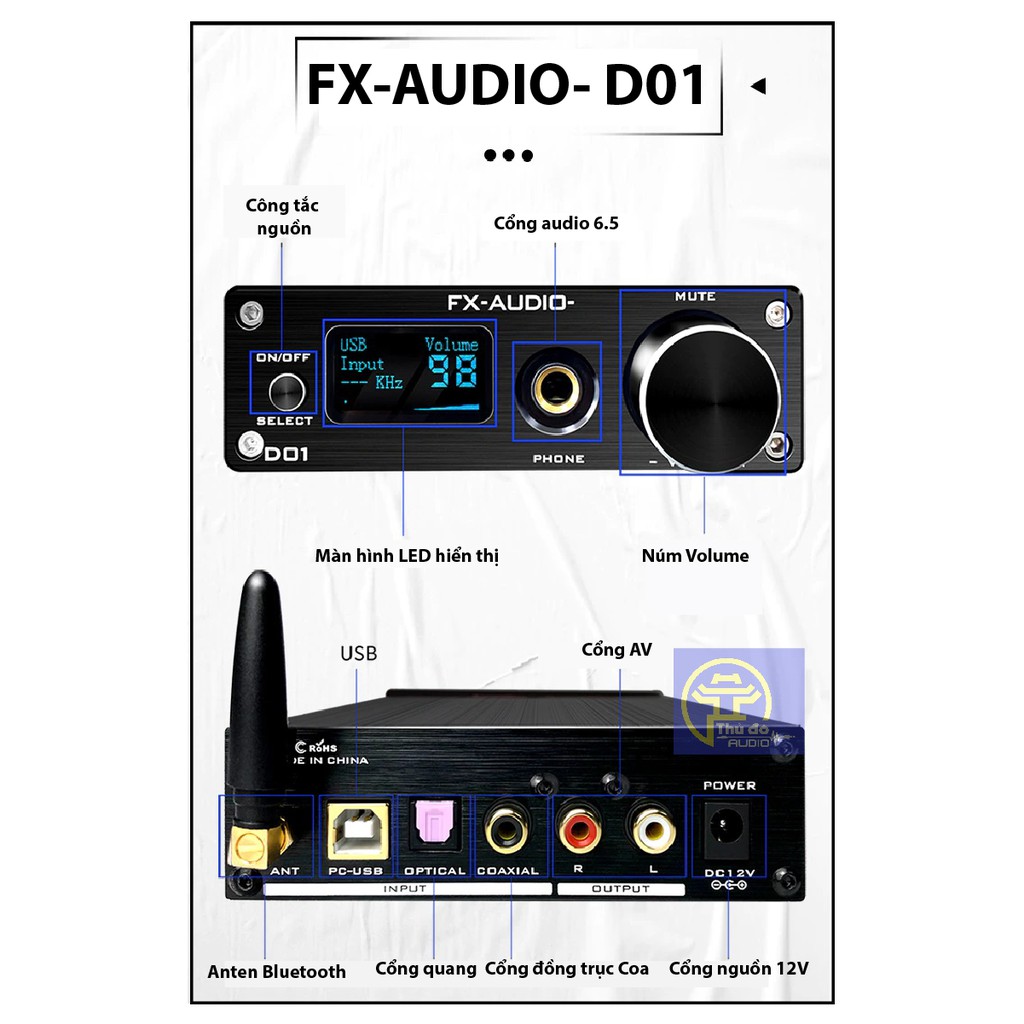 Bộ giải mã DAC FX audio D01 32bit Bluetooth - bản nâng cấp hoàn hảo của X7