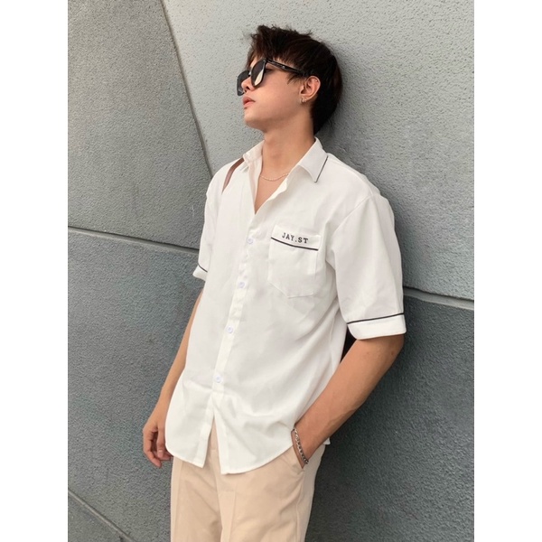 Sơmi tay lỡ JAYST màu Đen/Trắng/Mint logo thêu  Nam nữ unisex  Áo Sơ Mi form rộng style Ulzzang/ JayStoree2