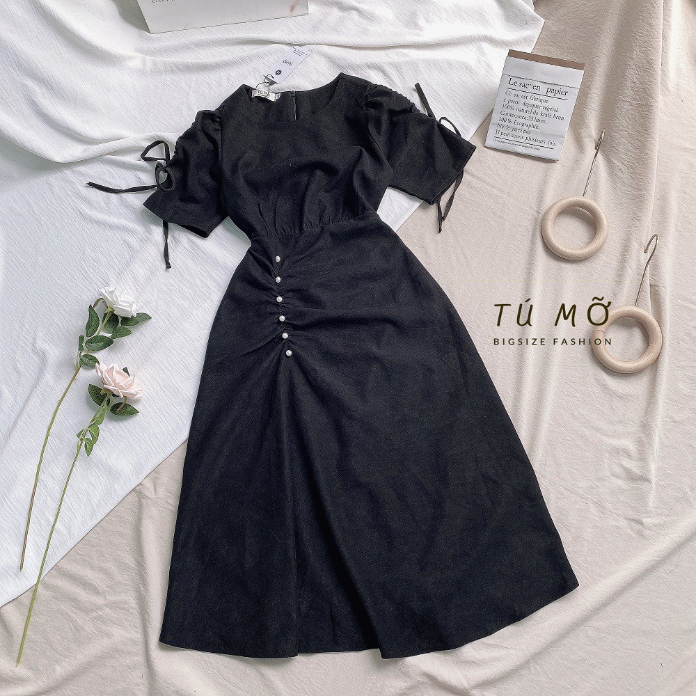 Đầm Bigsize nhung phối nút x DA0014  - Tú Mỡ - đầm cho người béo mập 50-95KG - Mặc đi tiệc, đi chơi hoặc dạo phố | BigBuy360 - bigbuy360.vn