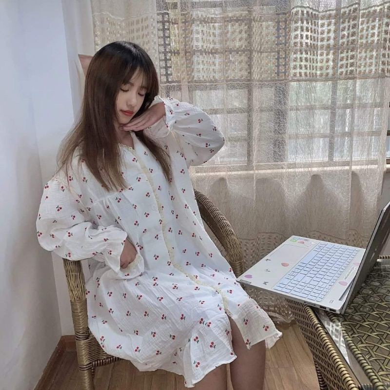 Váy ngủ linen xương rồng+ cherry