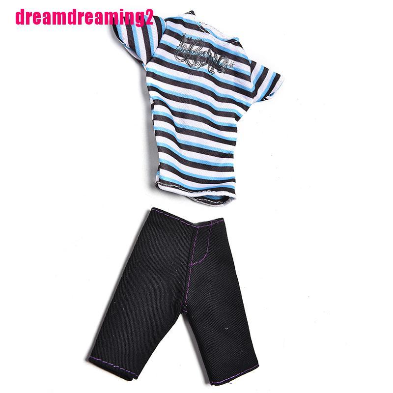 Set áo sơ mi kẻ sọc và quần short đen thời trang cho búp bê ken kèm phụ kiện