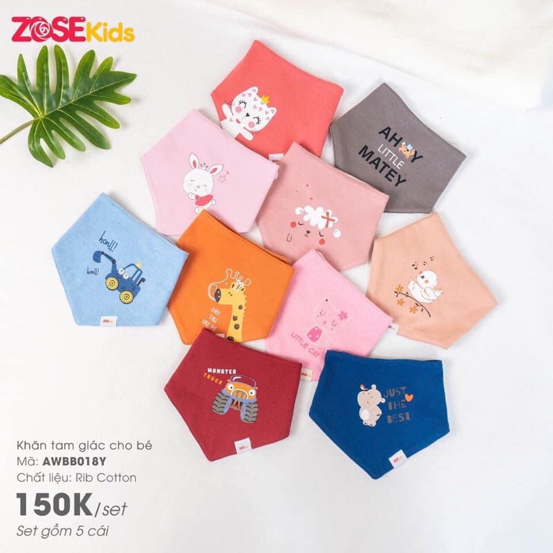 Khăn/ yếm tam giác cúc bấm cotton ZoseKids