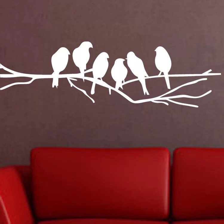Decal trang trí tường cao cấp mẫu Con Chim Trắng trên cây ( 11x38cm )