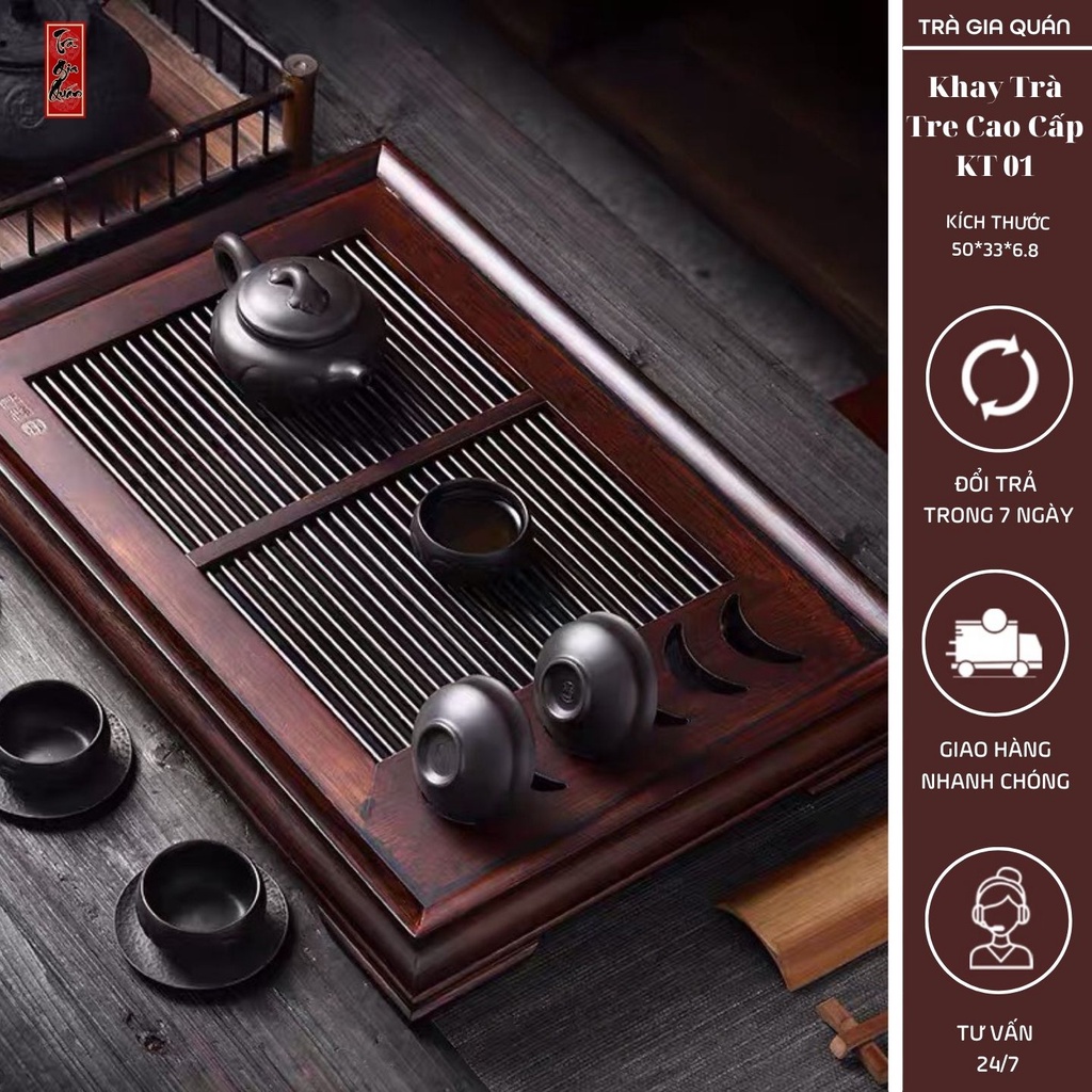 Khay Trà Tre Cao Cấp Mặt Trăng Chữ Nhật Kích Thước 50*33*6,8 KT 01