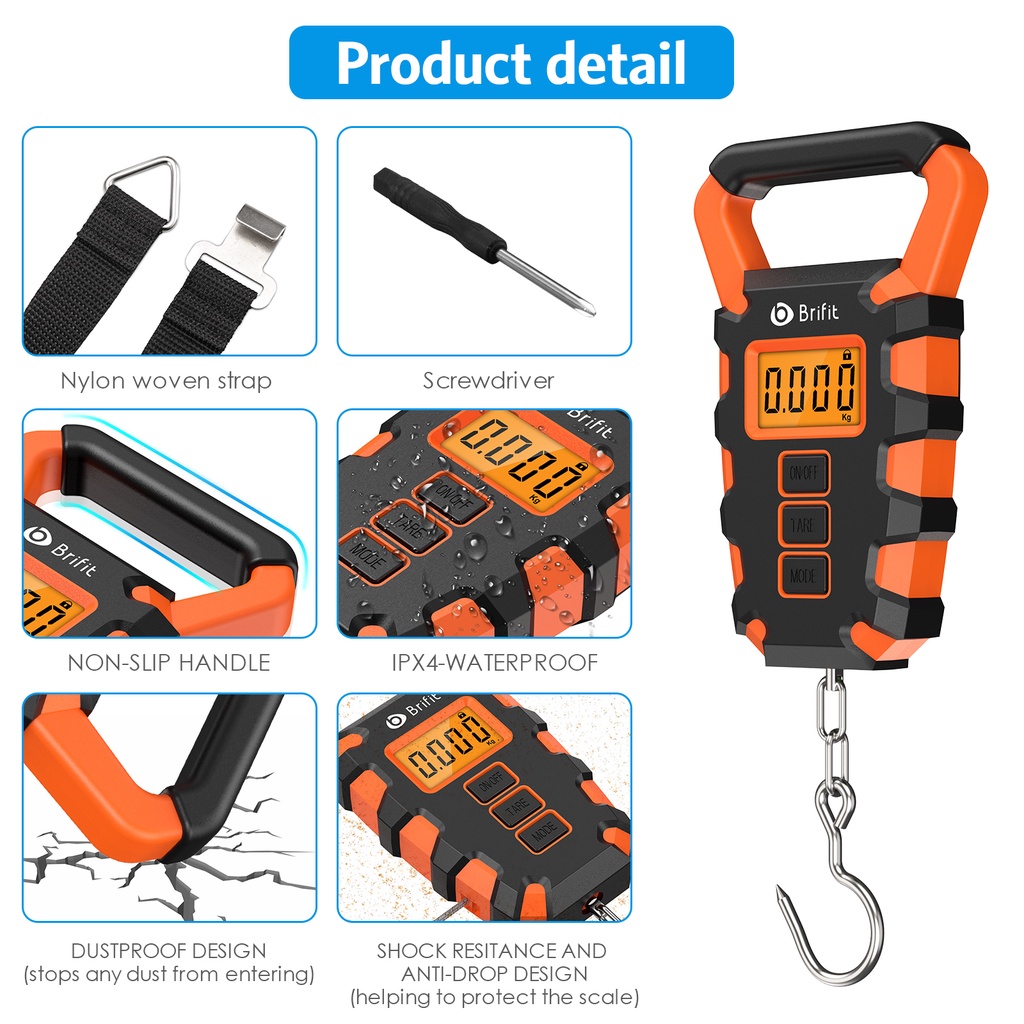 Cân Hành Lý Kỹ Thuật Số Độ Chính Xác Cao 50kg / 110lb ORIA Có Thước Đo Và Kẹp Cá Cho Câu / Du Lịch / Express