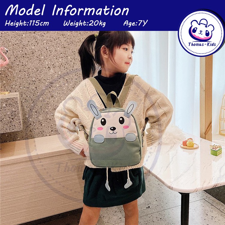 [THOMAS KIDS] Ba Lô Bằng Vải Canvas In Họa Tiết Thỏ Hoạt Hình Thời Trang Dành Cho Trẻ Mẫu Giáo 3-6 Tuổi