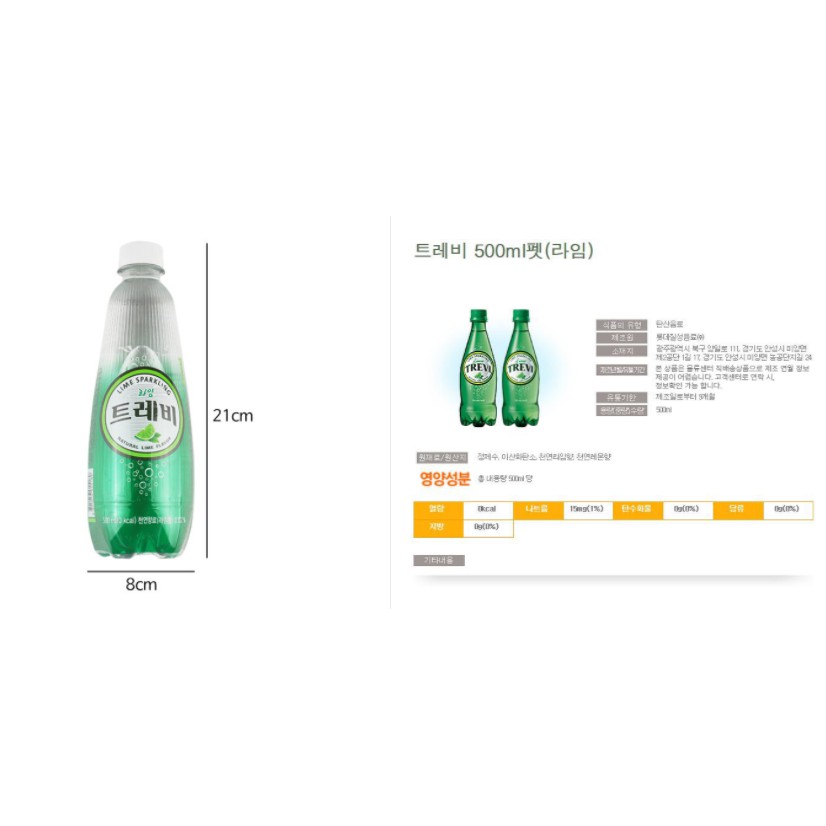 [LOTTE] NGK TREVI KHÔNG ĐƯỜNG HƯƠNG CHANH XANH 500ml - [롯데] 트레비 라임 500ML