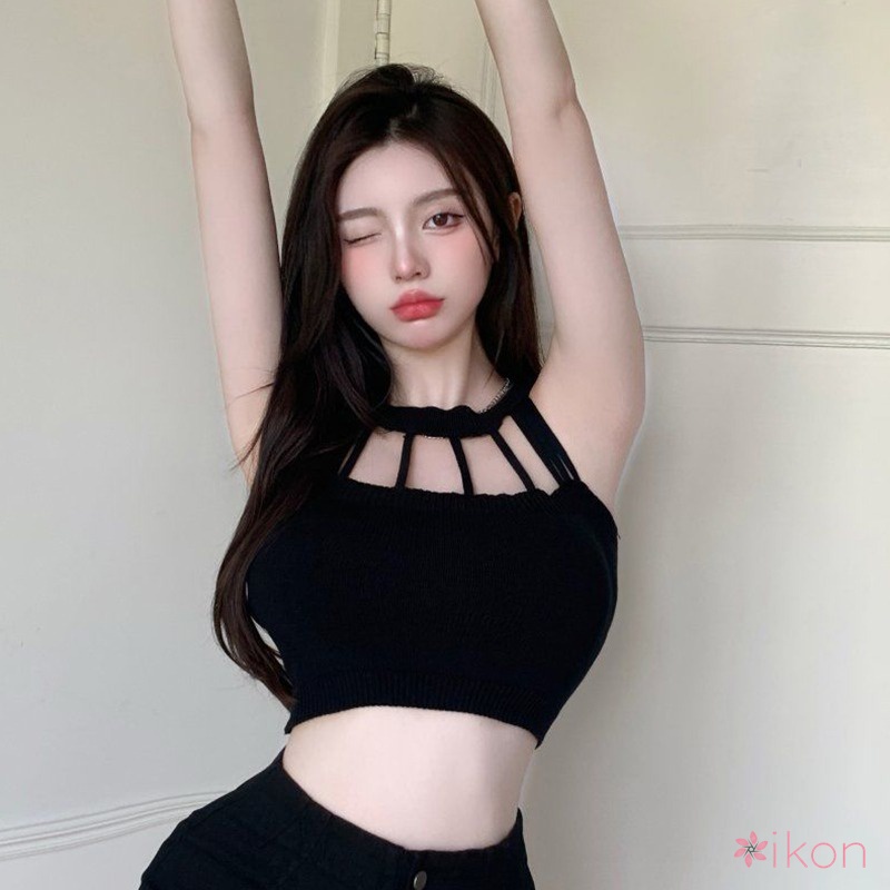 Áo Dệt Kim Không Tay Màu Trơn Thiết Kế Khoét Lỗ Thời Trang Cho Nữ