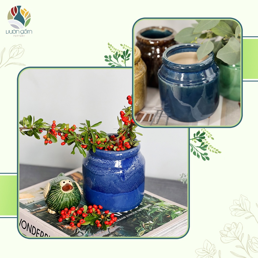 Bình hoa gốm xuất khẩu bình sữa lùn decor trang trí Vườn Gốm - The Garden