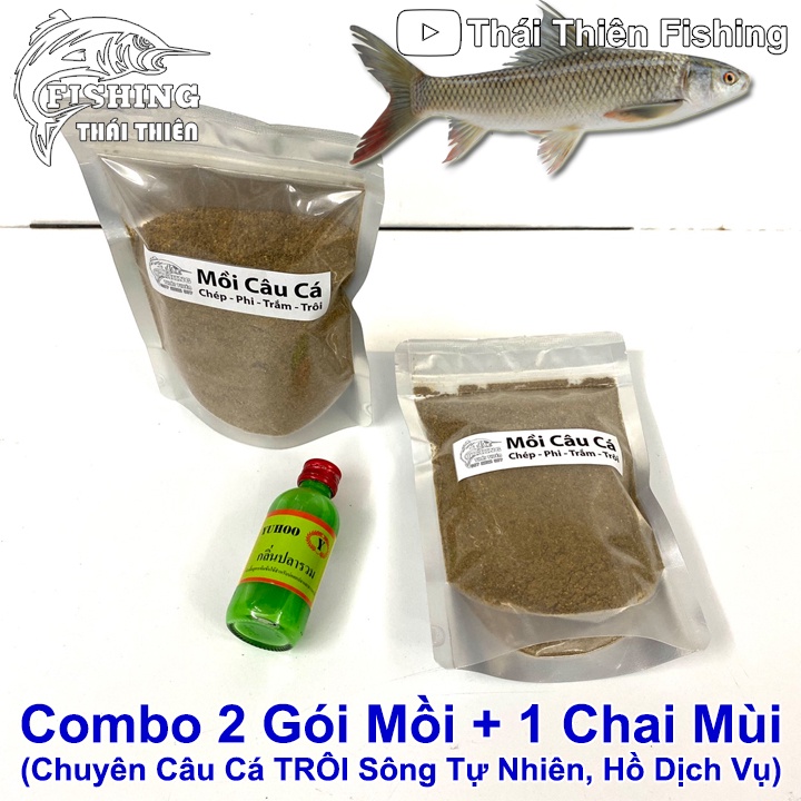 Combo 2 Gói Mồi, 1 Chai Tinh Mùi Thái Lan Dùng Câu Cá Trôi