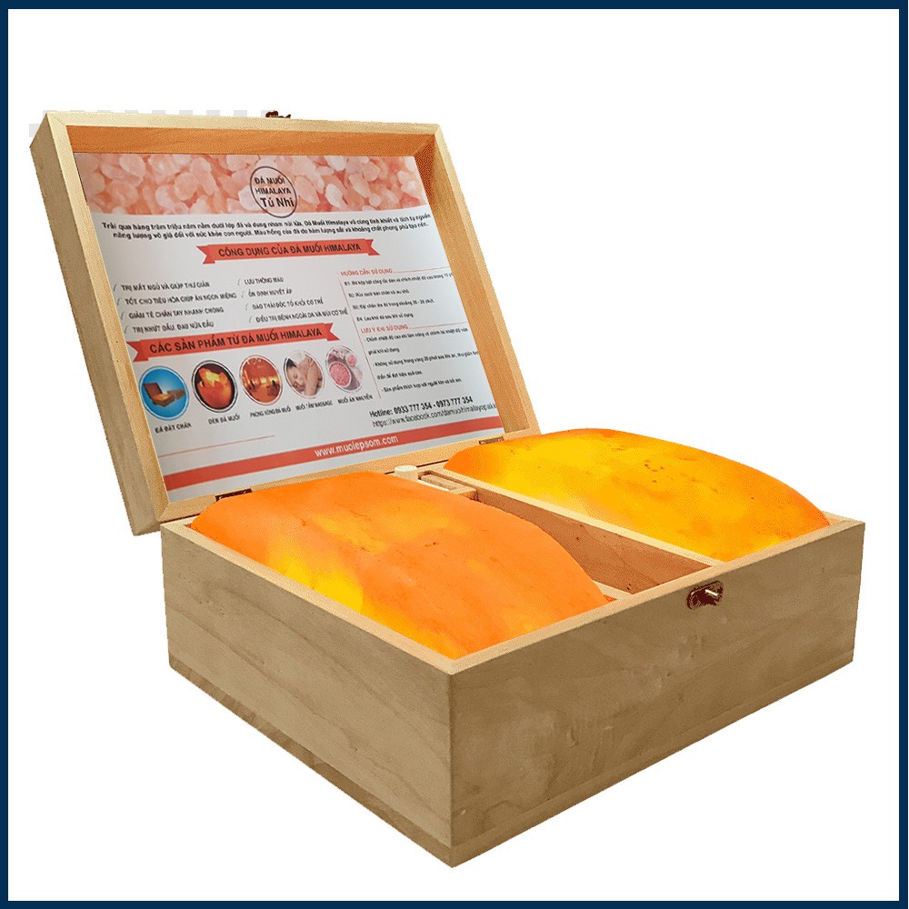 Hộp Đá Muối Himalaya 2 Viên Mặt Cong Massage Chân