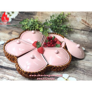 Khay mứt sứ hoa khế Bát Tràng ( 5 màu )