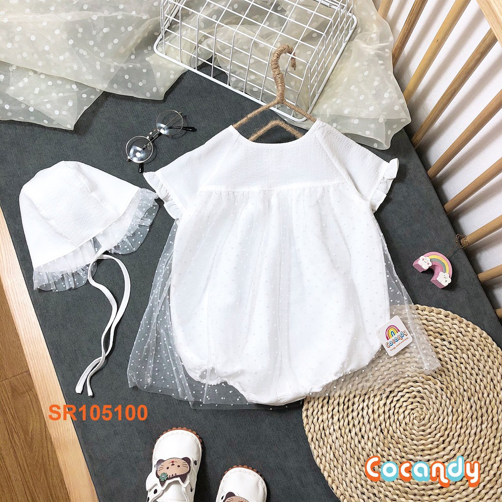 [Cocandy Official Store] Set bodysuit cho bé dáng cộc ren trắng kèm mũ