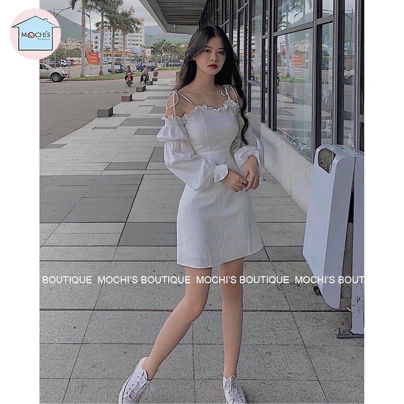 Váy đầm nữ trễ vai tay phồng bánh bèo nữ tính, 2 màu cơ bản,mẫu váy đầm nữ xòe có sẵn đệm ngực tiện lợi - M017 | BigBuy360 - bigbuy360.vn