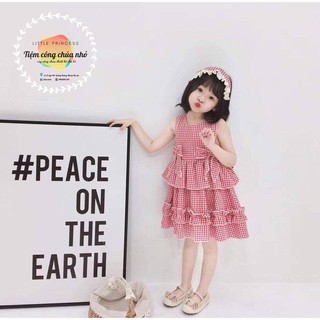 Đầm Công Chúa Kẻ Hồng Đỏ 🍓 Tiệm Công Chúa Nhỏ 🍓 Váy Kẻ Caro Hồng Xinh xắn