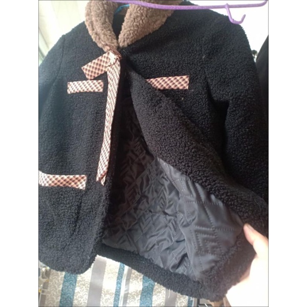 ẢNH THẬT Set Áo Khoác Chân Váy Dạ Đen Viền Bông