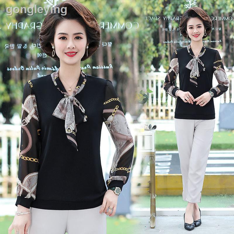 Áo Sơ Mi Chiffon Tay Dài Dáng Ôm In Hoa Thời Trang Xuân Thu Mới Cho Nữ Trung Niên