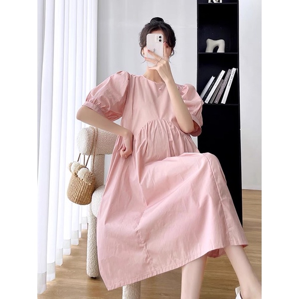 Váy đầm bầu chất thô trơn dáng xuông dài rộng đẹp hàng quảng châu cao cấp