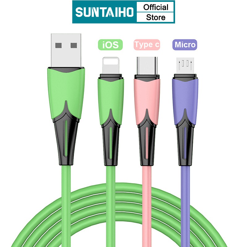 Dây Cáp Sạc Nhanh USB Suntaiho Dành Cho iPhone 12 Pro Max 12 mini / Micro / Type C 3 Trong 1 Bằng Silicon Lỏng Dài 180cm