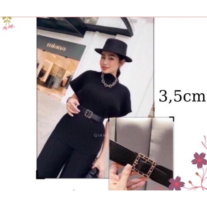 Thắt lưng dây da 3,5cm / Đai váy nữ mặt vuông phù hợp mặc quần tây, quần jean - Hari Korea Accessories