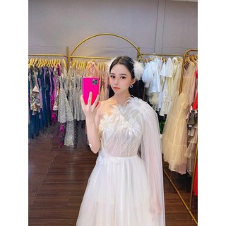 ĐẦM MAXI DẠ HỘI LỆCH VAI LÔNG VŨ