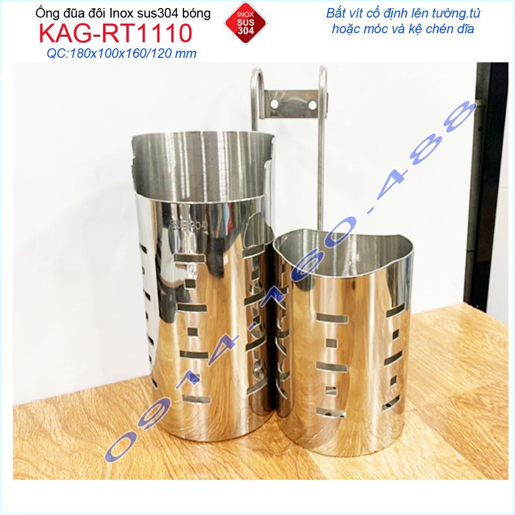 Ống đũa đôi KAG-RT1110, ống đựng đũa nhà bếp Inox dập khuôn cao cấp SUS304 sáng bóng sử dụng vĩnh viễn