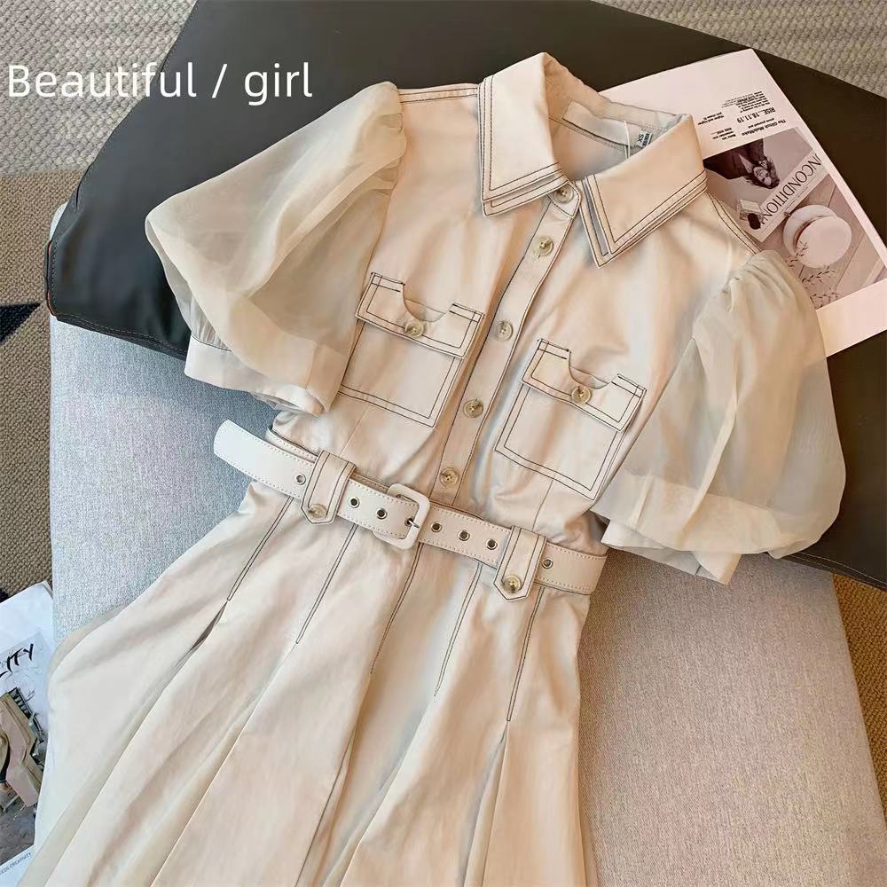 2022 Large fat sister Polo neck slim dress 2022 new design sense of minority French style foreign style bubble sleeve skirt
