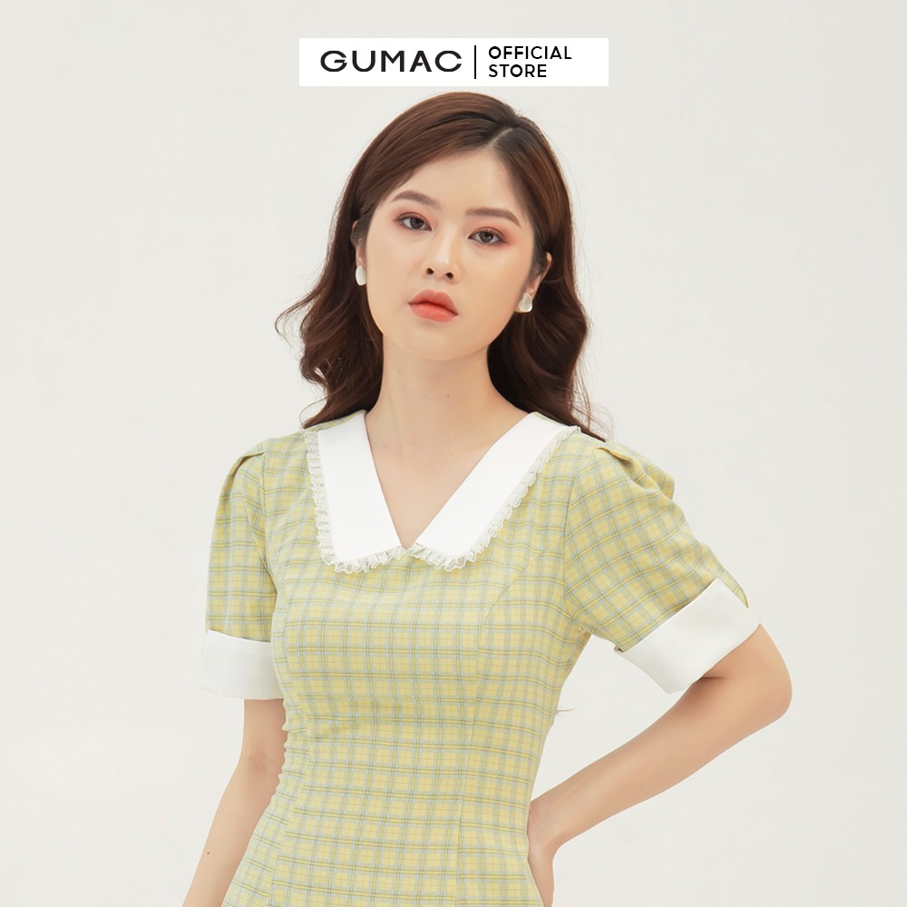 Đầm thiết kế caro phối cổ GUMAC tay ngắn nhiều màu đủ size DB327 | BigBuy360 - bigbuy360.vn