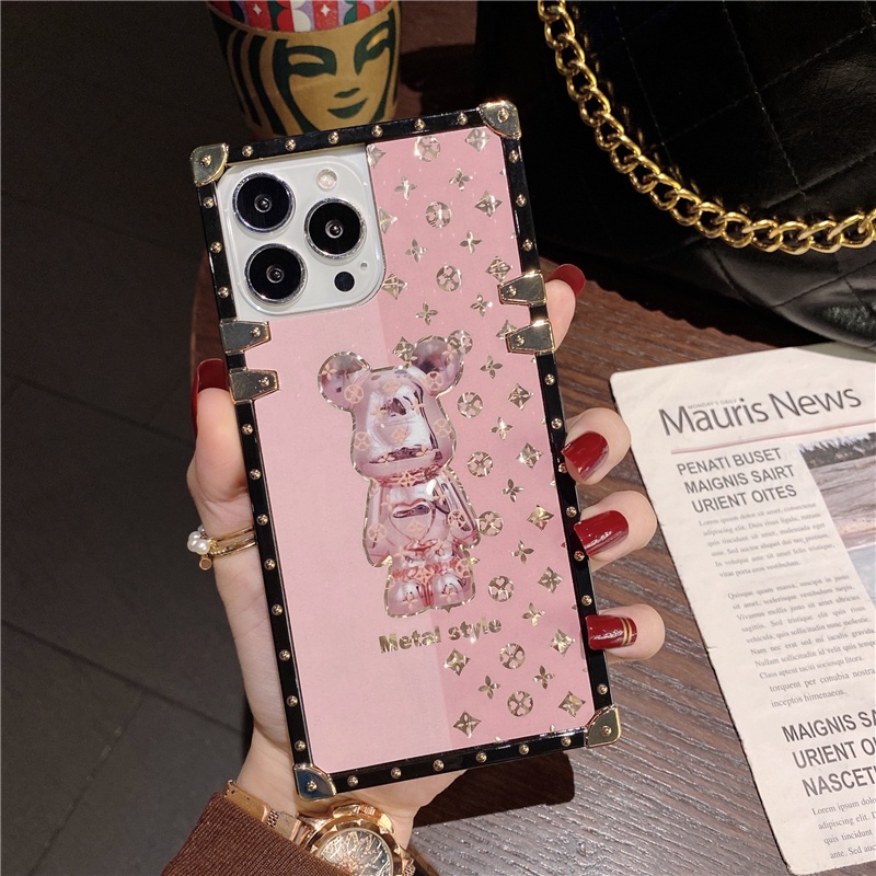 Ốp Điện Thoại Hình Vuông In Hình Gấu Hoạt Hình Cho iphone 15 14 13 12 11 pro max xs max 6s 7 8 plus