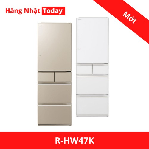 RẺ HƠN 500K/ Tủ lạnh Hitachi R-HW47K-XN-W (vàng cát - Trắng) mặt kính 5 cánh có ngăn đông mềm, FULL BOX nội địa Nhật