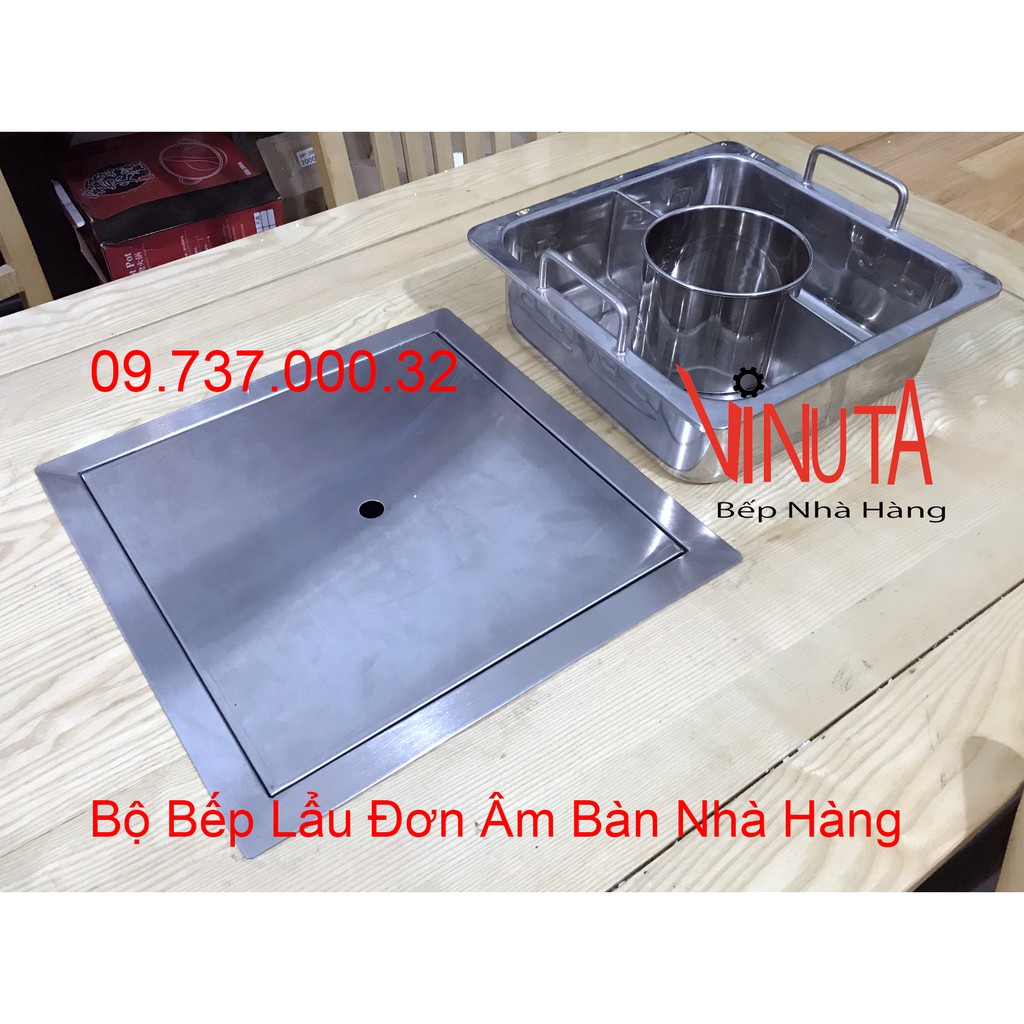 Bếp lẩu âm bàn 1,2,3,4 ngăn riêng biệt, bộ nồi lẩu vuông nhà hàng, gia đình, quán lẩu, giá rẻ, đẹp, bền