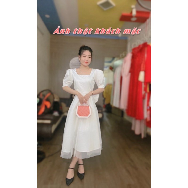 [FREESHIP - HÀNG LOẠI 1] ĐẦM DỰ TIỆC TRẮNG XOÈ NƠ LƯNG CINDY DRESS SANG TRỌNG VÁY TRẮNG