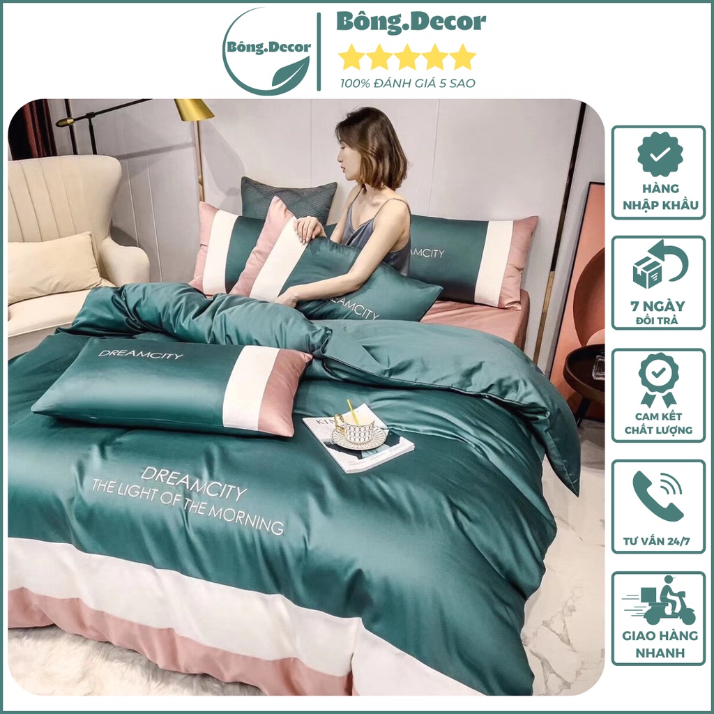 Chăn ga gối phi lụa DreamCity 60s nhập khẩu cao cấp, ga giường và vỏ gối phi lụa siêu mềm mịn họa tiết sang trọng
